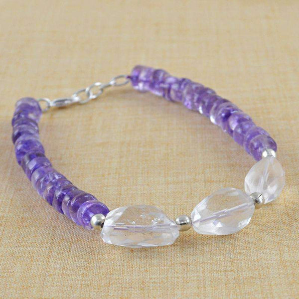 gemsmore:Purple Amethyst & White Quartz Bracelet Natural Round Shape Beads