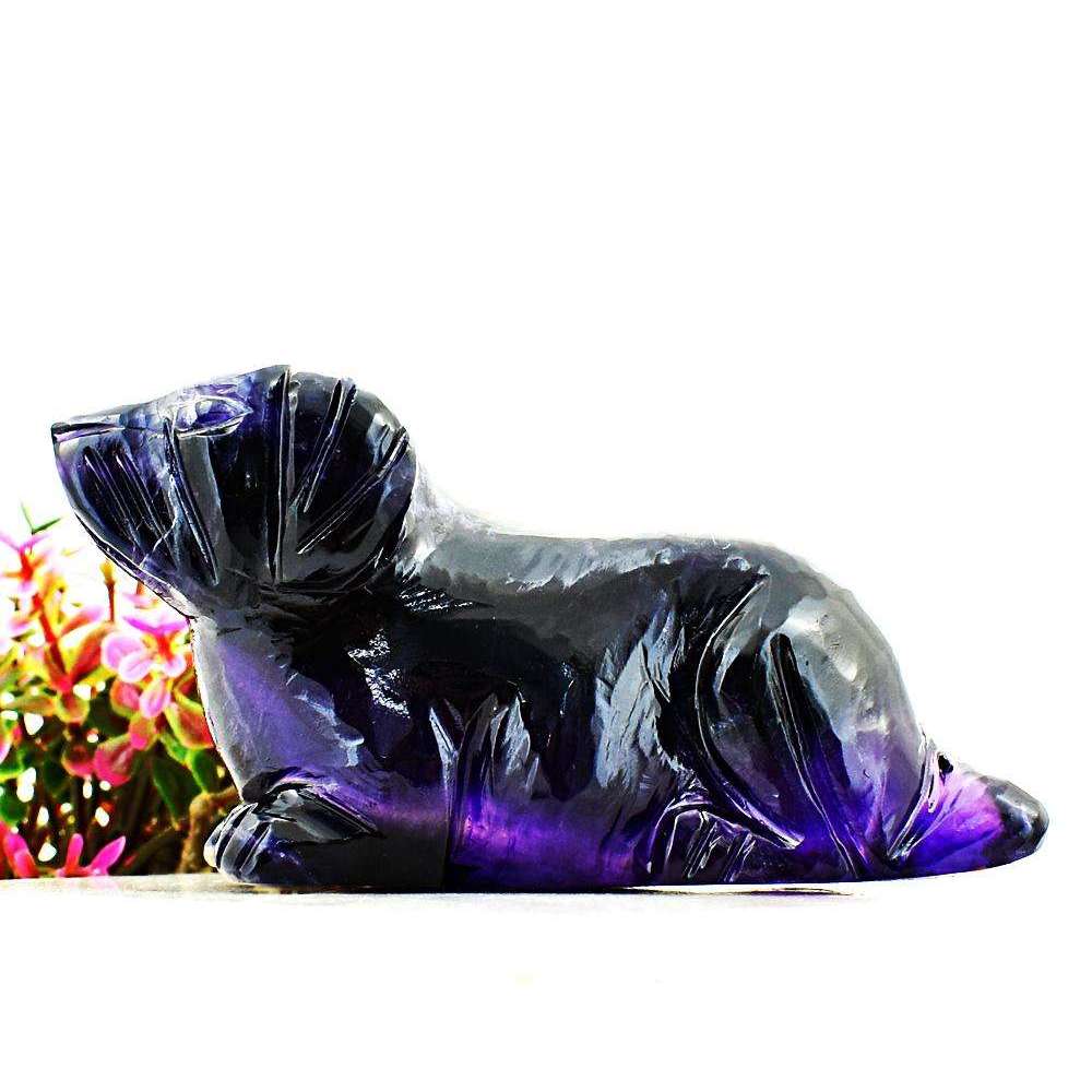 gemsmore:Purple Fluorite Hand Carved Gemstone Dog