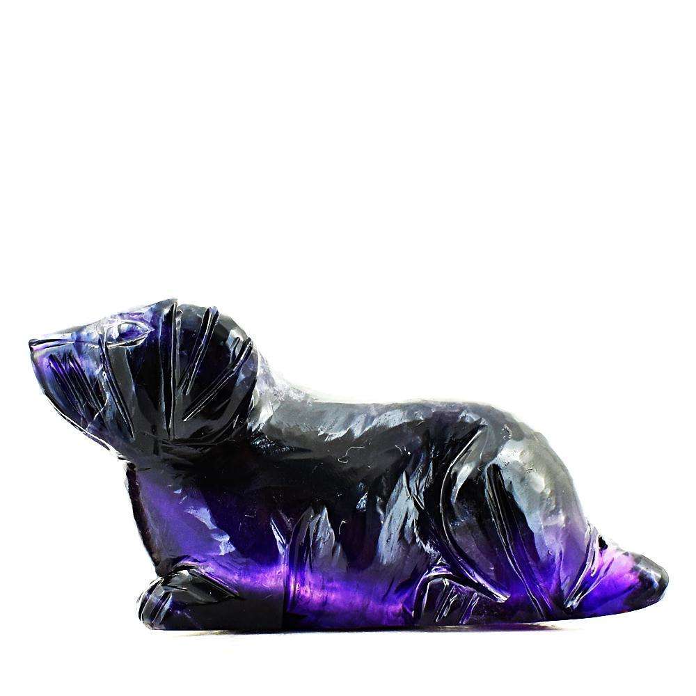 gemsmore:Purple Fluorite Hand Carved Gemstone Dog