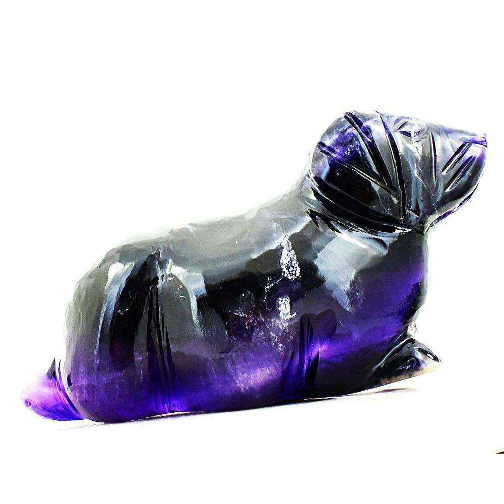 gemsmore:Purple Fluorite Hand Carved Gemstone Dog