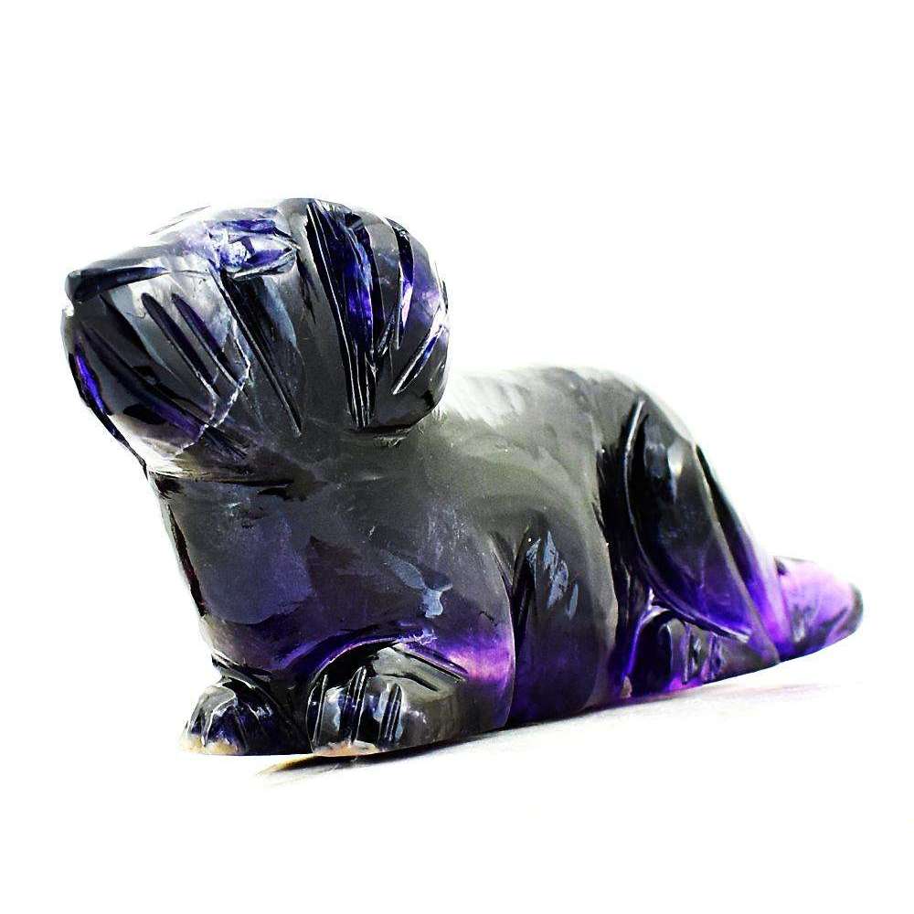 gemsmore:Purple Fluorite Hand Carved Gemstone Dog