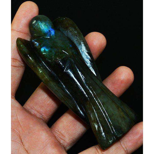 gemsmore:Rare Blue Flash Labradorite Hand Carved Healing Crystal Angel