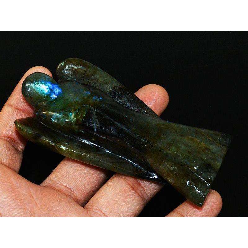 gemsmore:Rare Blue Flash Labradorite Hand Carved Healing Crystal Angel