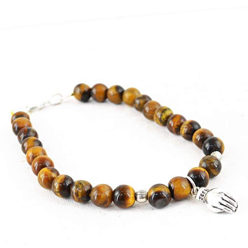 gemsmore:Rare Golden Tiger Eye Bracelet Natural Round Shape Beads