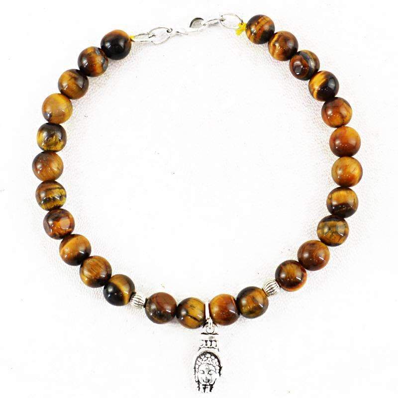 gemsmore:Rare Golden Tiger Eye Bracelet Natural Round Shape Beads