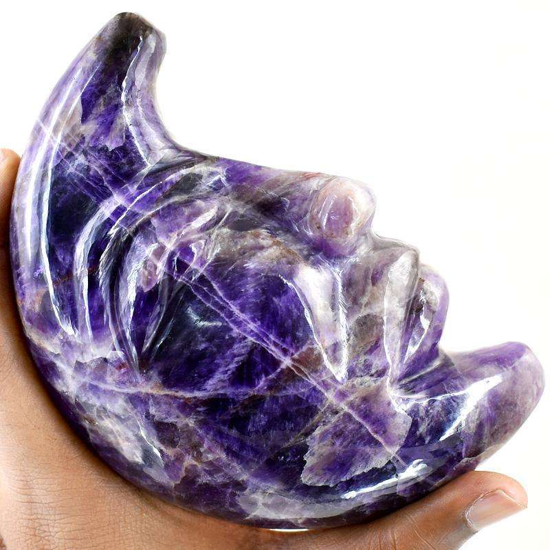 gemsmore:Rare Hand Carved Purple Amethyst Moon Face