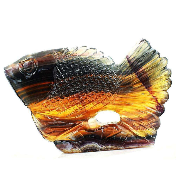 gemsmore:Rare Multicolor Fluorite Artisian Hand Carved Fish