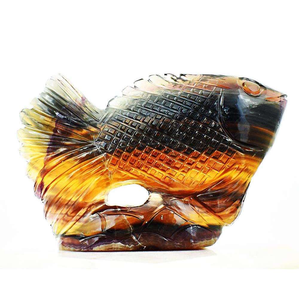 gemsmore:Rare Multicolor Fluorite Artisian Hand Carved Fish