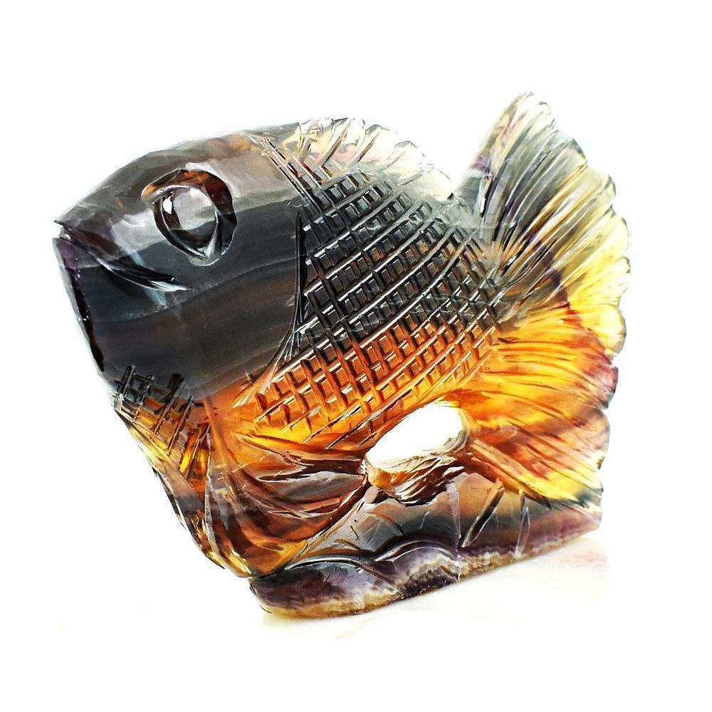 gemsmore:Rare Multicolor Fluorite Artisian Hand Carved Fish