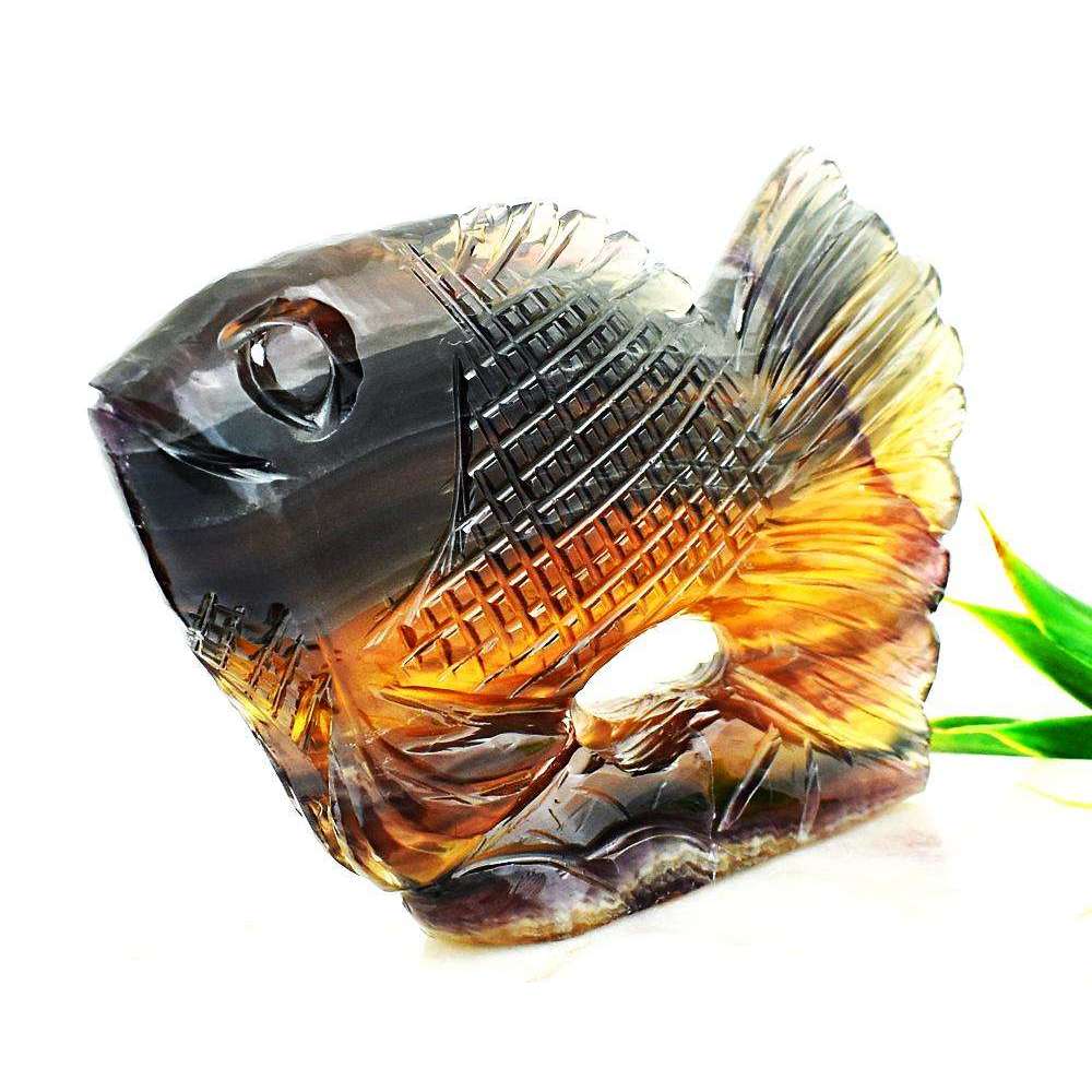 gemsmore:Rare Multicolor Fluorite Artisian Hand Carved Fish