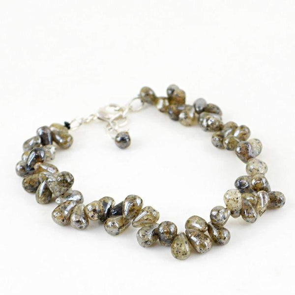 gemsmore:Rare Natural Coated Labradorite Bracelet Untreated Tear Drop Beads