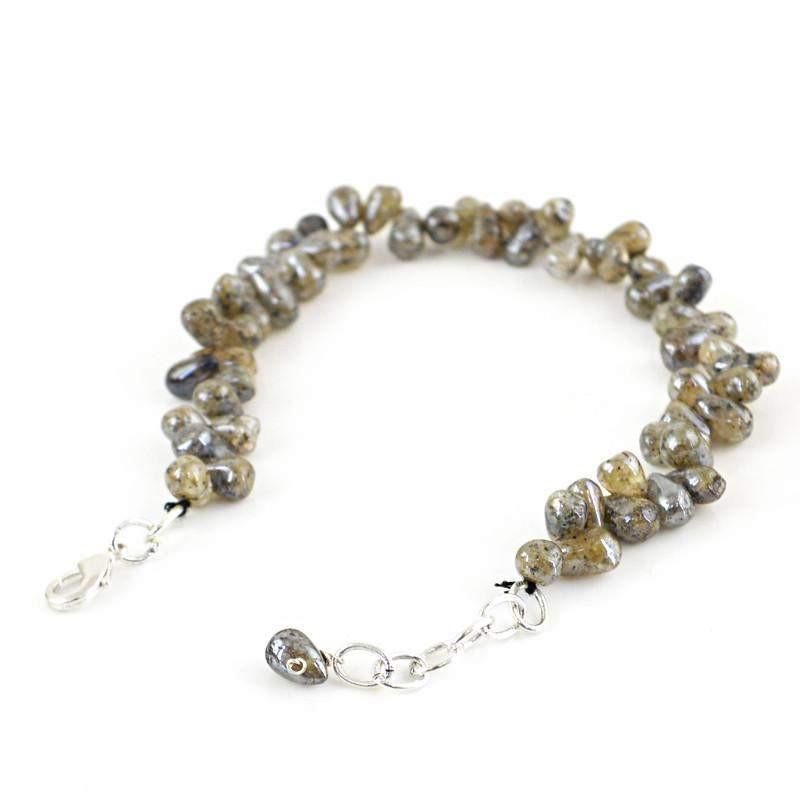 gemsmore:Rare Natural Coated Labradorite Bracelet Untreated Tear Drop Beads
