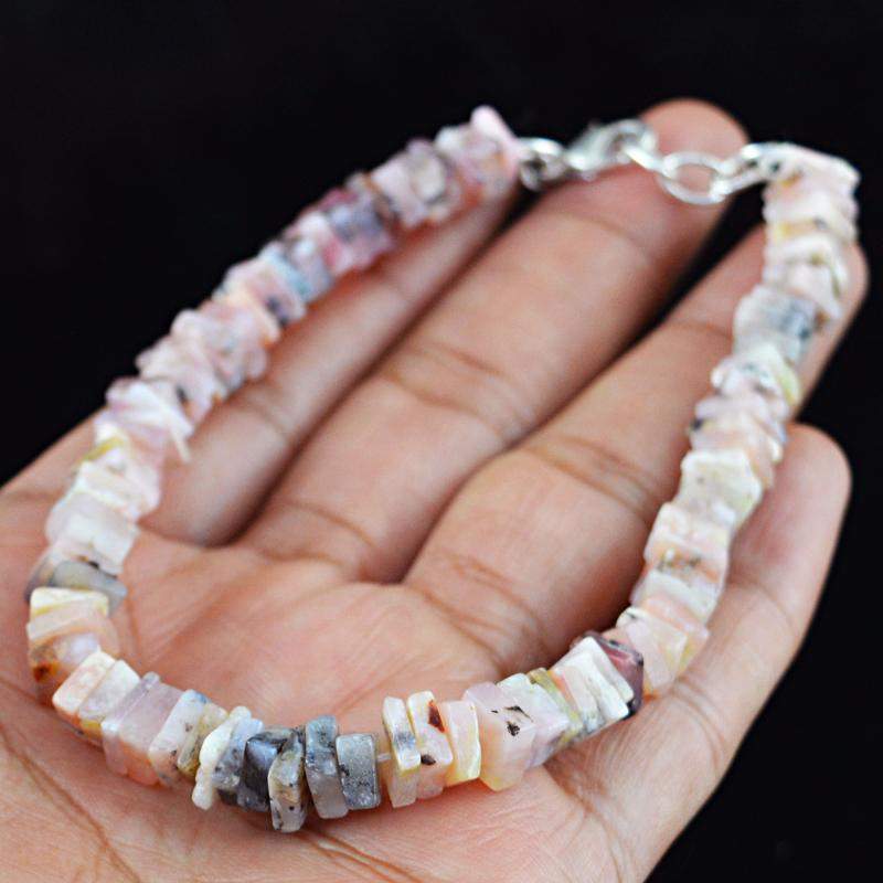 gemsmore:Rare Natural Pink Australian Opal Bracelet Untreated Beads