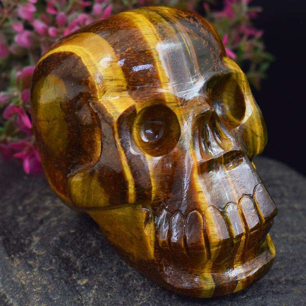 gemsmore:Rarely Hand Carved Golden Tiger Eye Skull