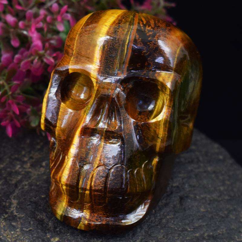 gemsmore:Rarely Hand Carved Golden Tiger Eye Skull