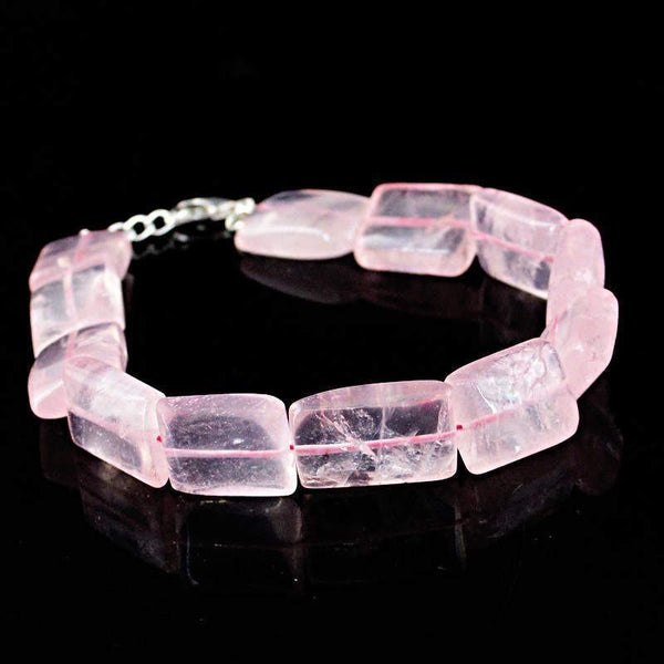 gemsmore:Rectangular Shape Pink Rose Quartz Bracelet Natural Untreated Beads