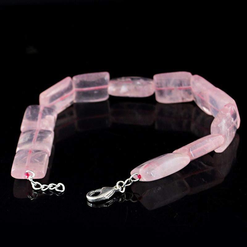 gemsmore:Rectangular Shape Pink Rose Quartz Bracelet Natural Untreated Beads
