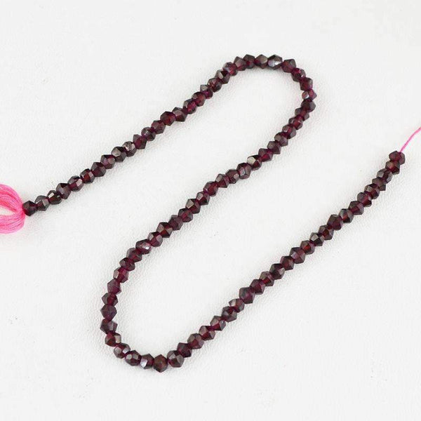 gemsmore:Red Garnet Drilled Beads Strand - Natural Round Shape Faceted