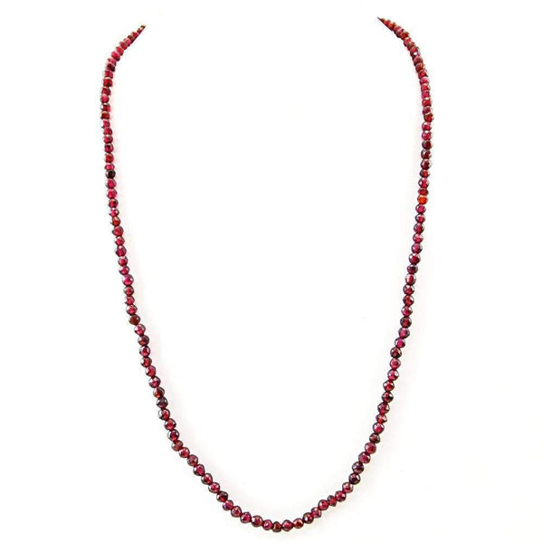 gemsmore:Red Garnet Necklace Natural 20 Inches Long Round Faceted Beads