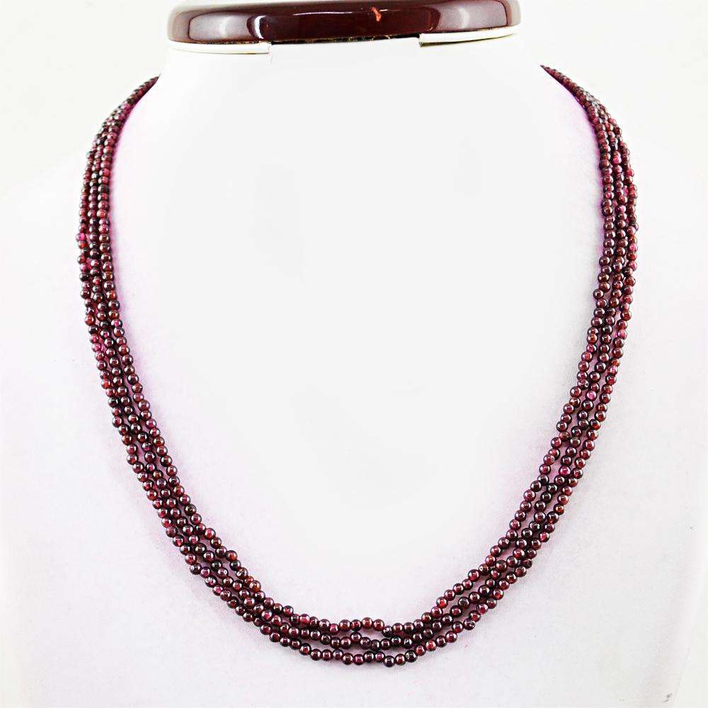 gemsmore:Red Garnet Necklace Natural 3 Strand Round Shape Beads