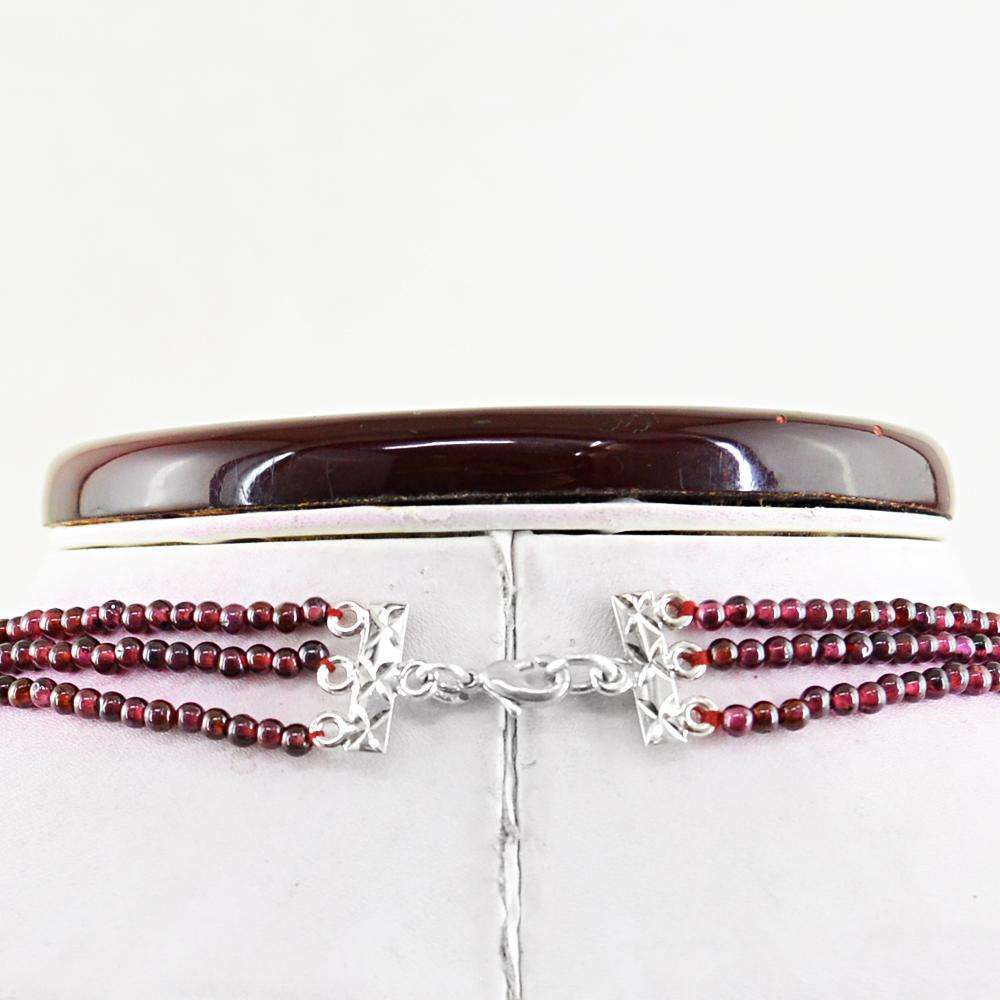 gemsmore:Red Garnet Necklace Natural 3 Strand Round Shape Beads
