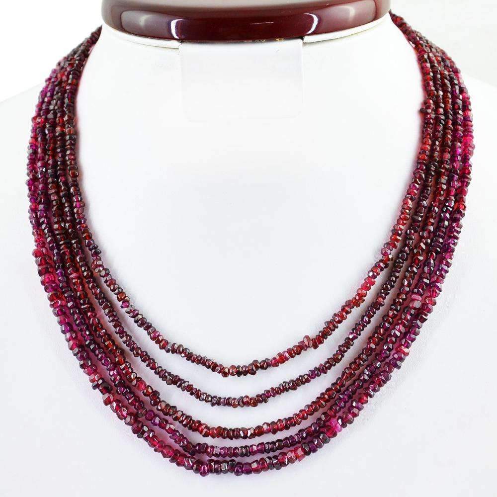 gemsmore:Red Garnet Necklace Natural 5 Strand Untreated Round Cut Beads