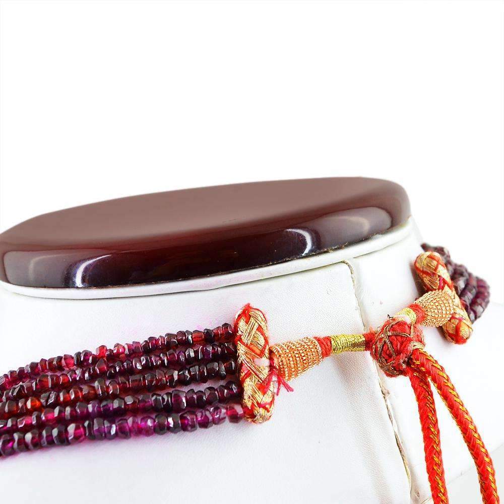 gemsmore:Red Garnet Necklace Natural 5 Strand Untreated Round Cut Beads