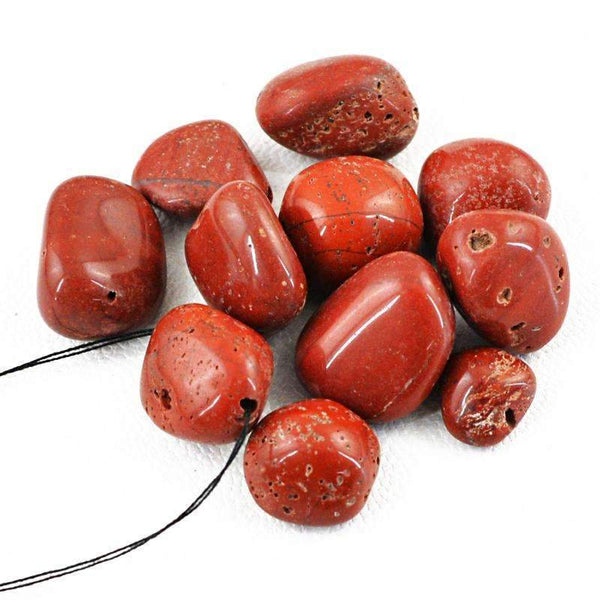 gemsmore:Red Jasper Drilled Beads Lot - Natural Untreated