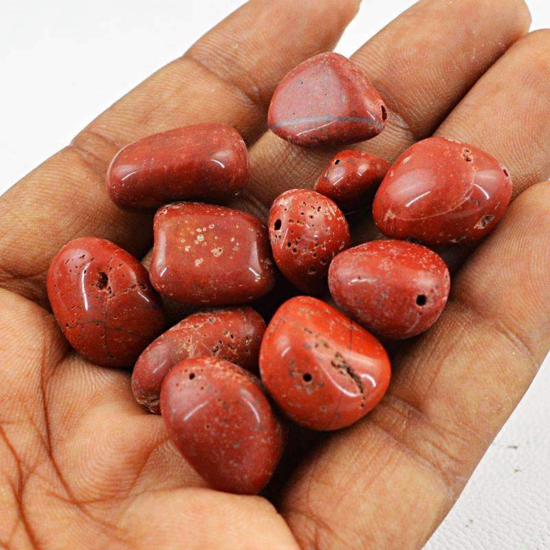 gemsmore:Red Jasper Drilled Beads Lot - Natural Untreated