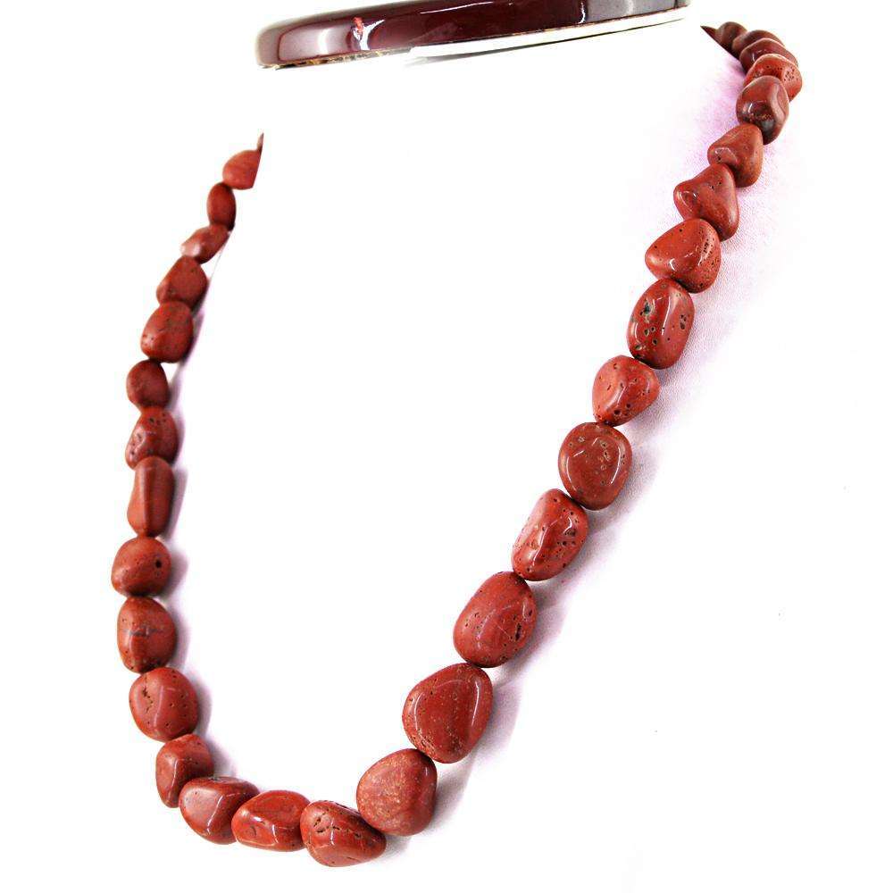 gemsmore:Red Jasper Necklace Natural Single Strand Untreated Beads