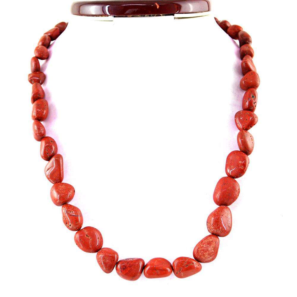 gemsmore:Red Jasper Necklace Natural Single Strand Untreated Beads