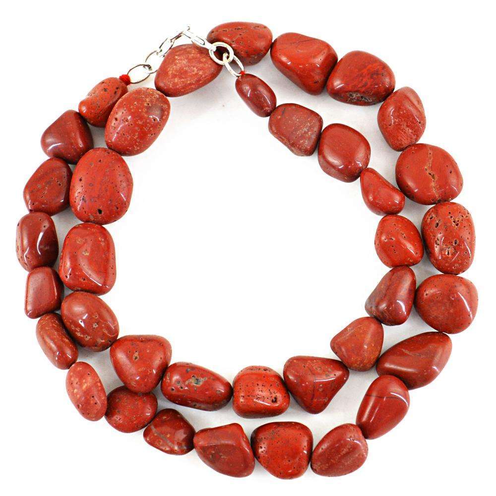 gemsmore:Red Jasper Necklace Natural Single Strand Untreated Beads