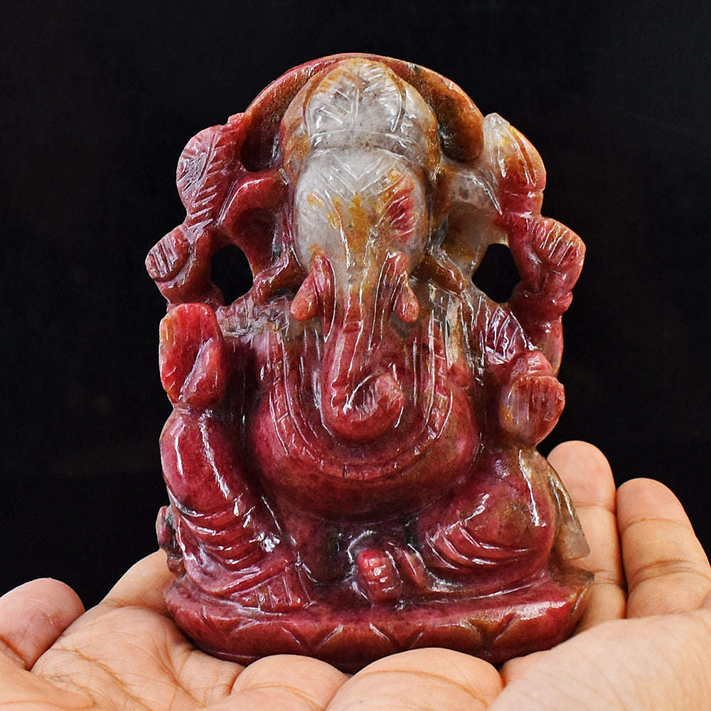 gemsmore:Rhodonite Hand Carved Genuine Crystal Gemstone Carving Lord Ganesha