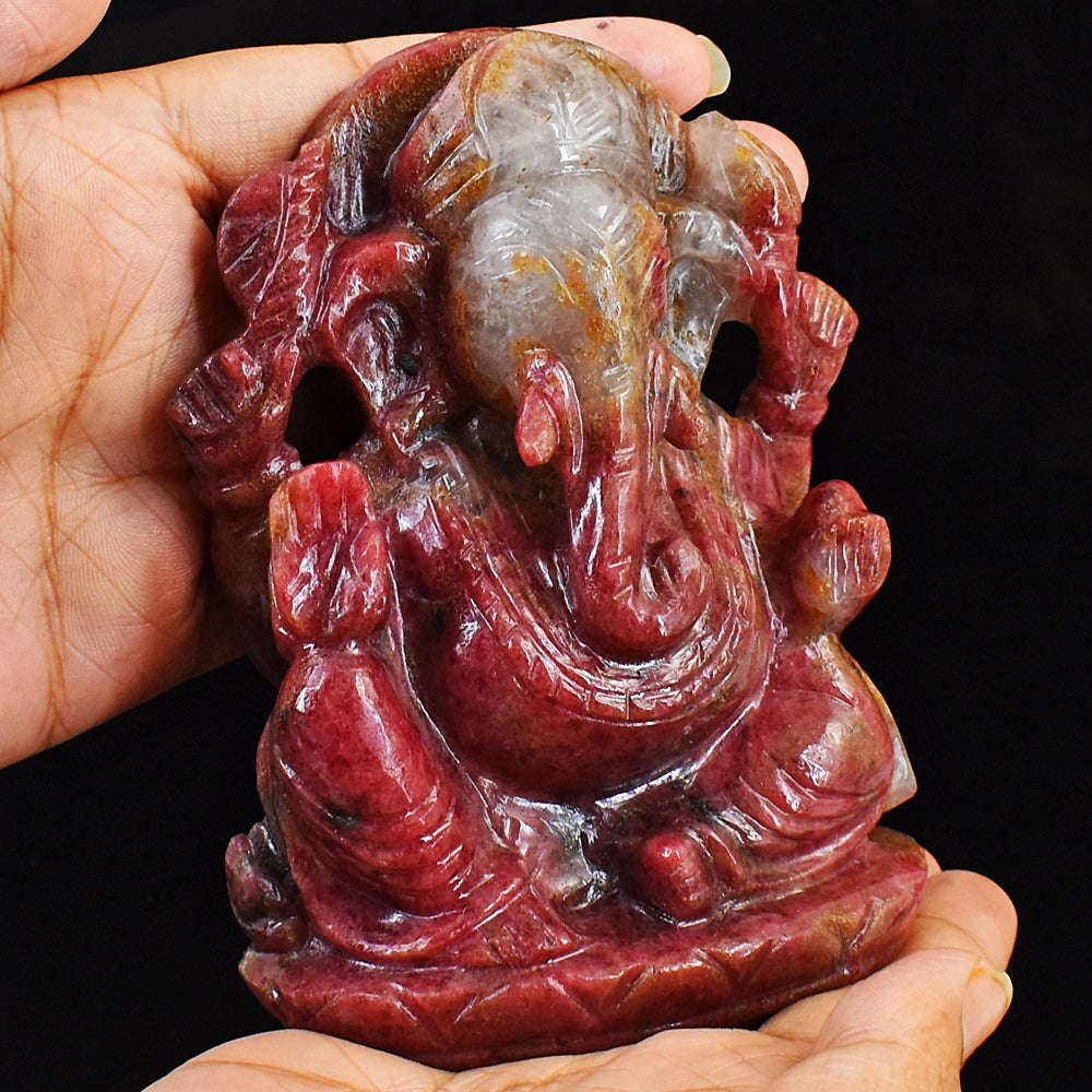 gemsmore:Rhodonite Hand Carved Genuine Crystal Gemstone Carving Lord Ganesha