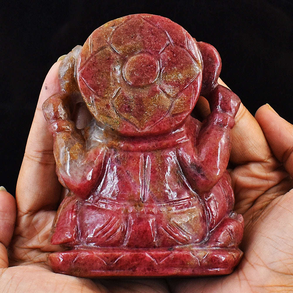 gemsmore:Rhodonite Hand Carved Genuine Crystal Gemstone Carving Lord Ganesha