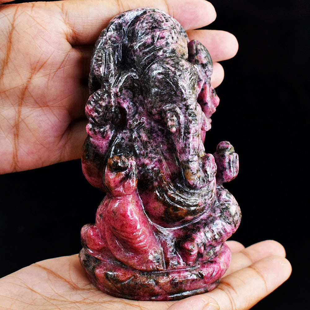 gemsmore:Rhodonite Hand Carved Genuine Crystal Gemstone Carving Lord Ganesha