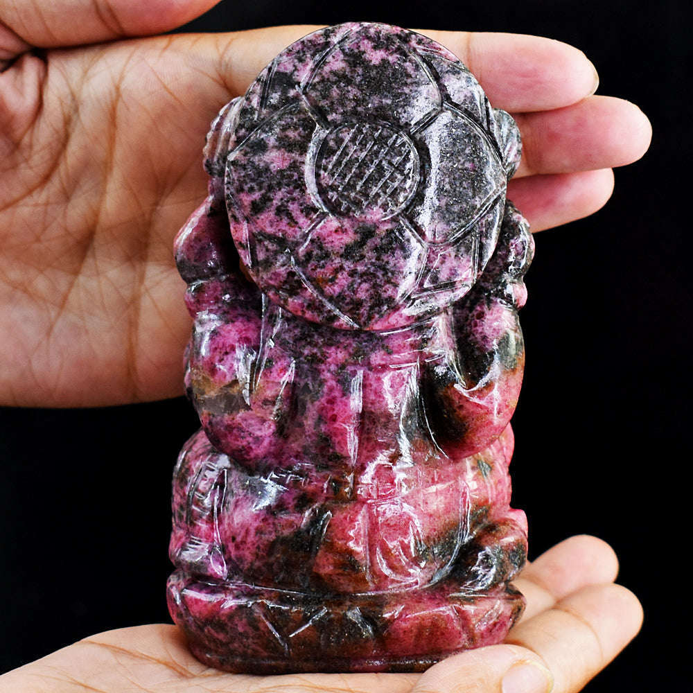 gemsmore:Rhodonite Hand Carved Genuine Crystal Gemstone Carving Lord Ganesha