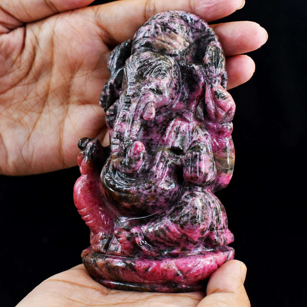 gemsmore:Rhodonite Hand Carved Genuine Crystal Gemstone Carving Lord Ganesha