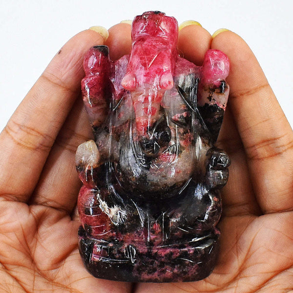 gemsmore:Rhodonite Hand Carved Lord Ganesha