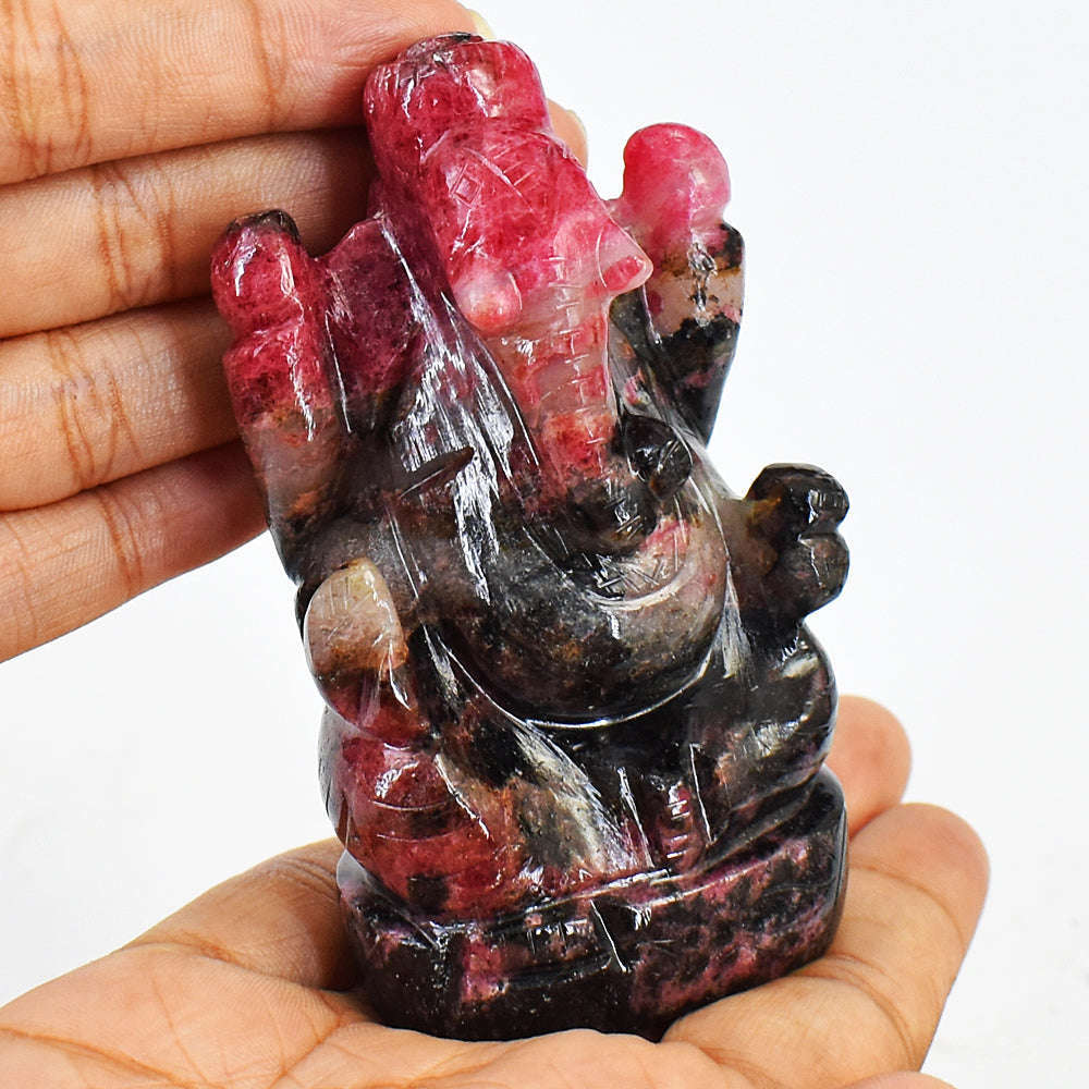 gemsmore:Rhodonite Hand Carved Lord Ganesha