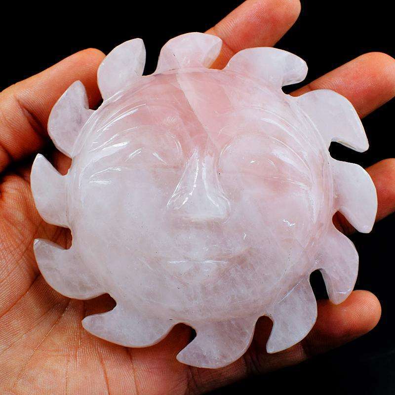 gemsmore:Rose Quartz Hand Carved Gemstone Sun Face - Beautiful