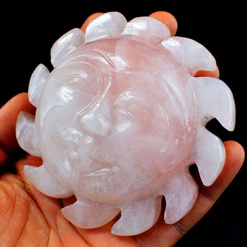 gemsmore:Rose Quartz Hand Carved Gemstone Sun Face - Beautiful