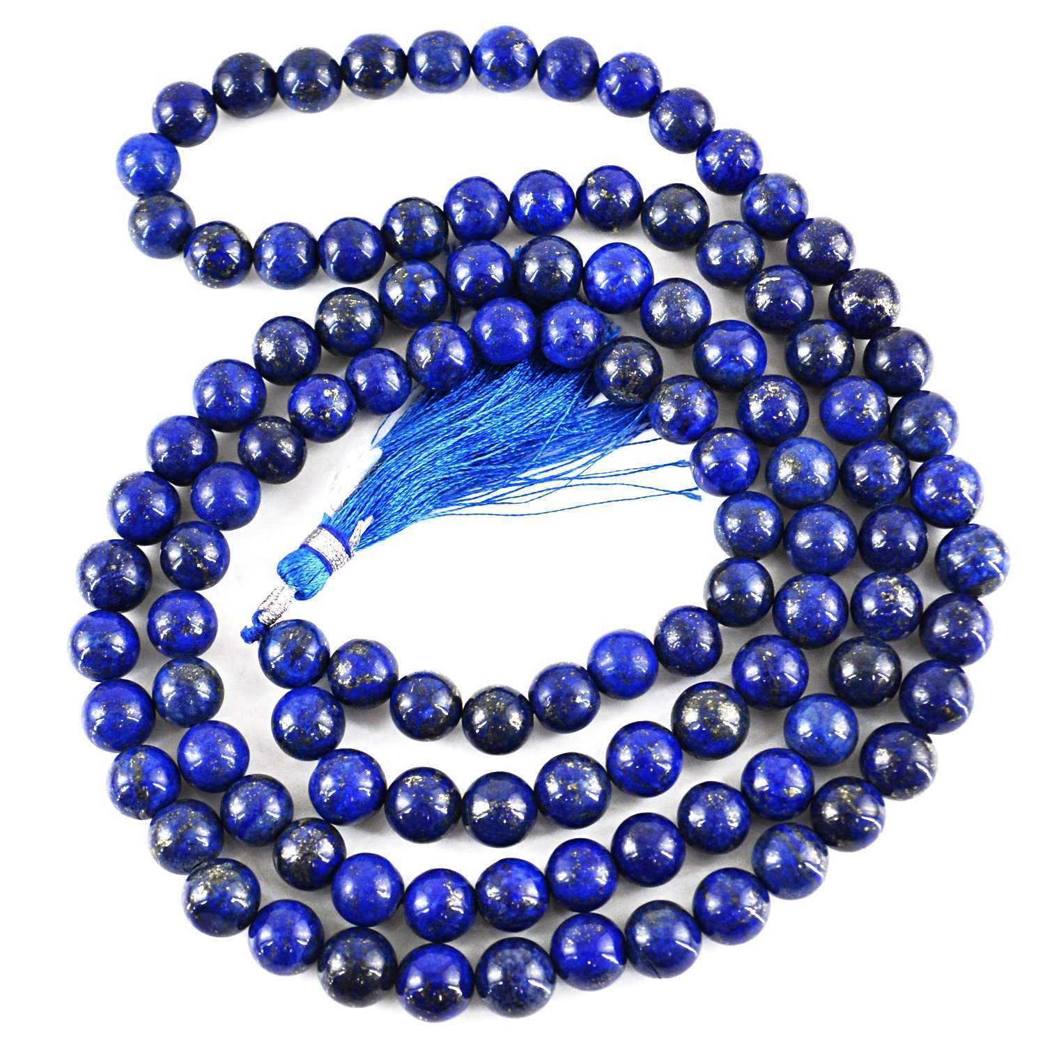 gemsmore:Round 108 Beads Necklace Natural Blue Lapis Lazuli Prayer Mala