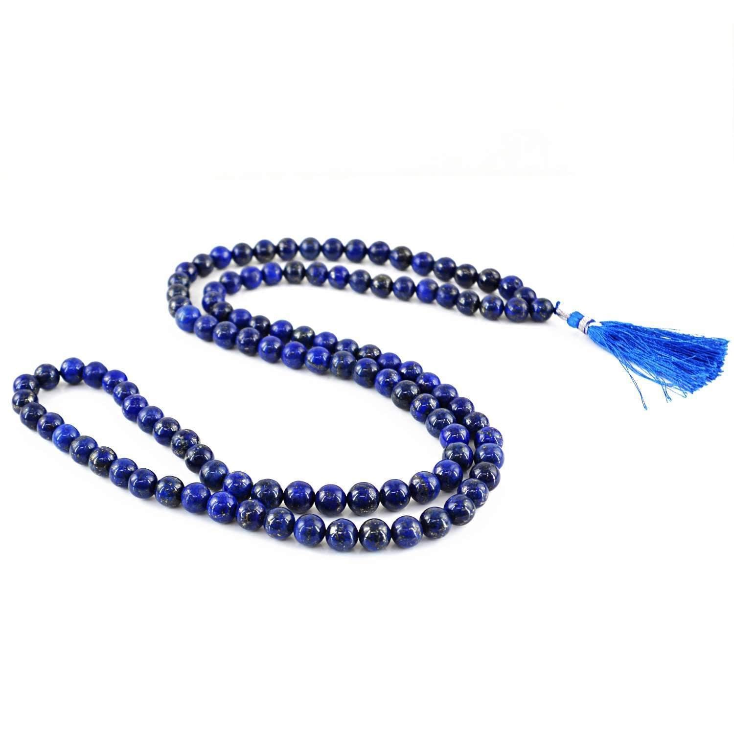 gemsmore:Round 108 Beads Necklace Natural Blue Lapis Lazuli Prayer Mala