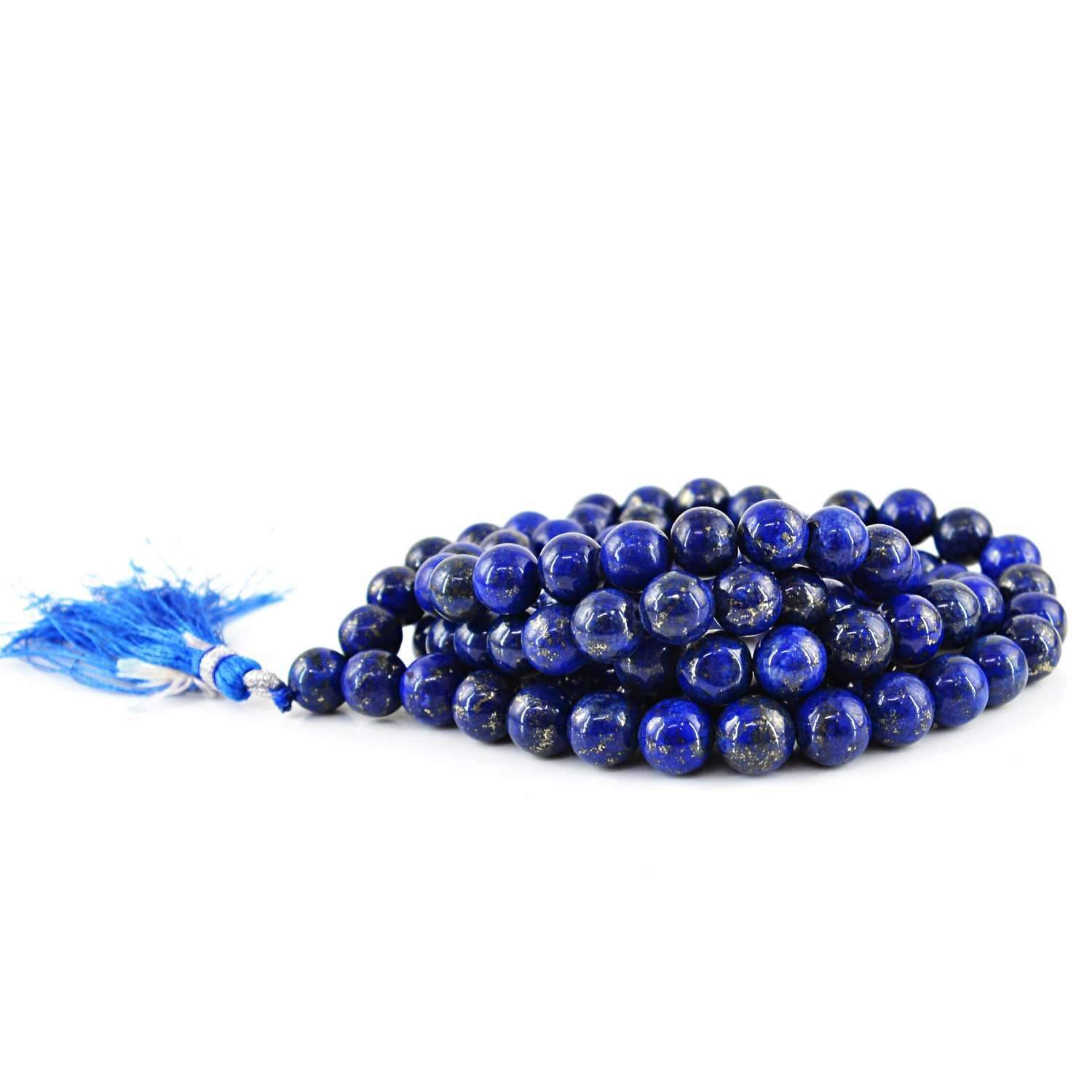 gemsmore:Round 108 Beads Necklace Natural Blue Lapis Lazuli Prayer Mala