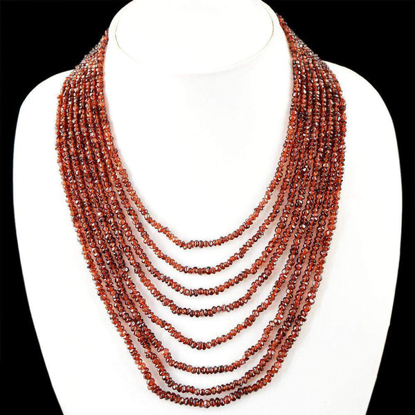 gemsmore:Round Cut Red Garnet Necklace Natural 8 Line Untreated Beads