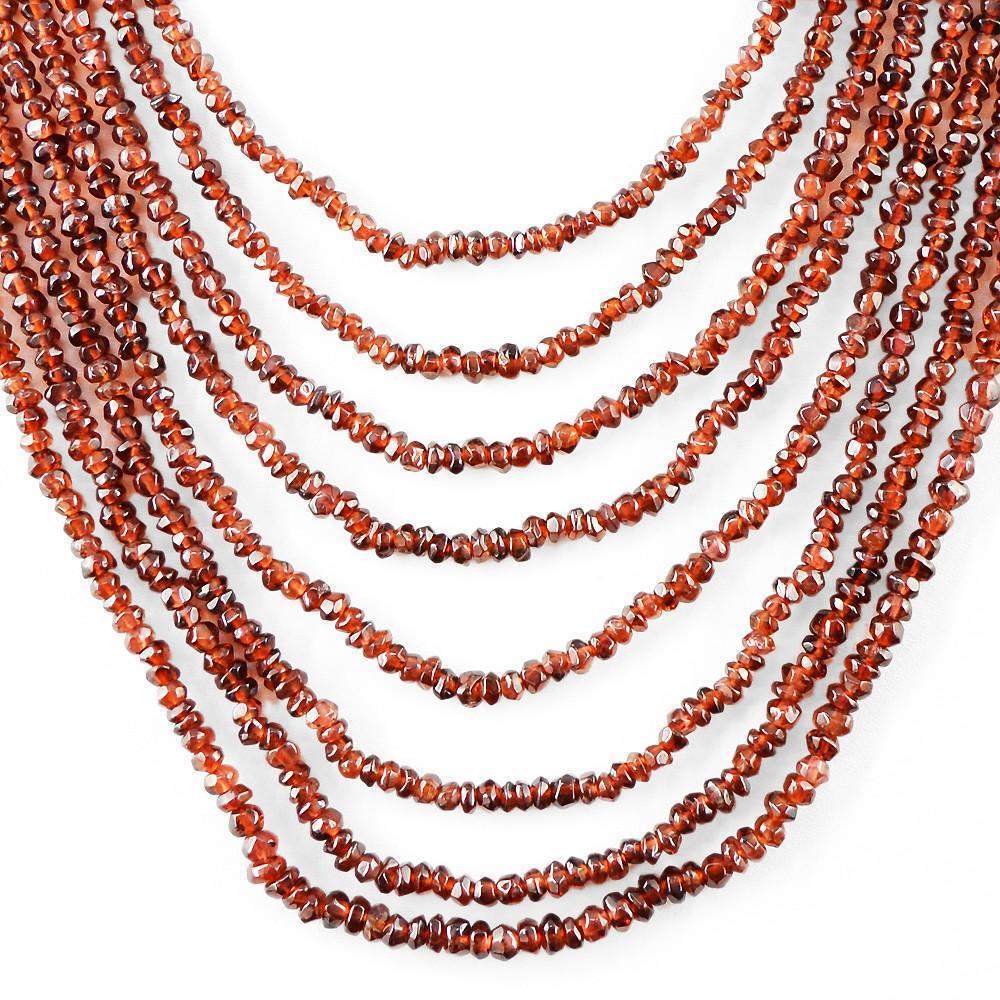 gemsmore:Round Cut Red Garnet Necklace Natural 8 Line Untreated Beads