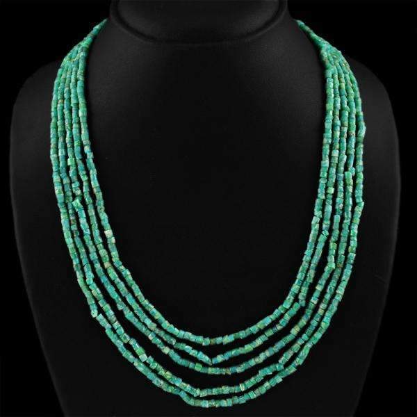gemsmore:Round Shape Amazonite Necklace Natural 5 Line Untreated Beads