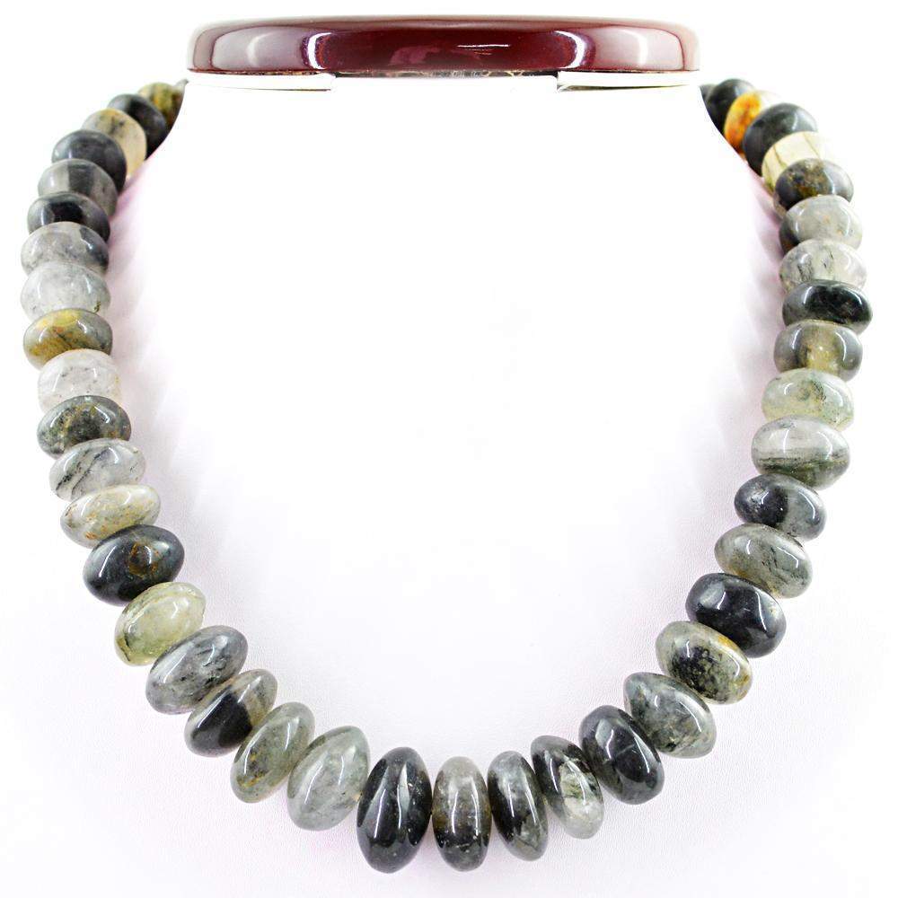 gemsmore:Round Shape Black Rutile Quartz Necklace Natural Unheated Beads
