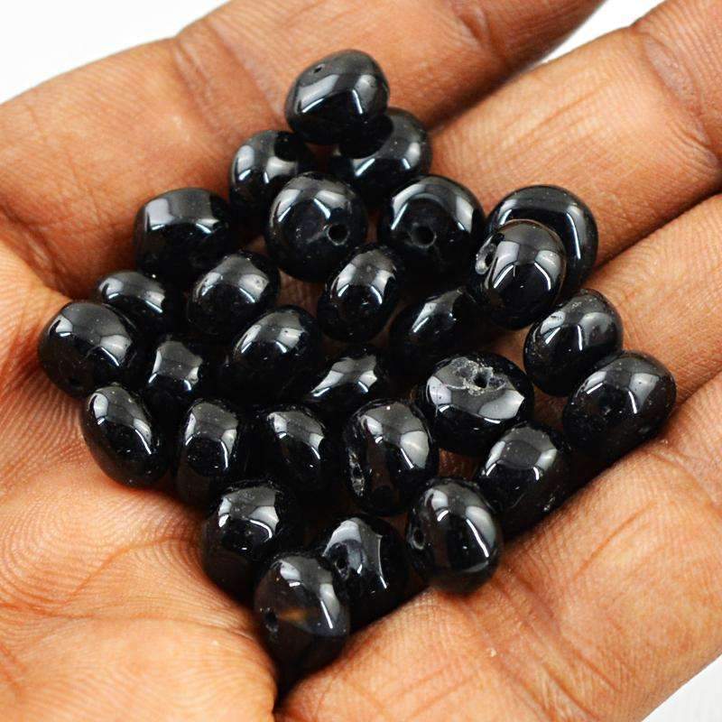 gemsmore:Round Shape Black Spinel Beads Lot Natural Drilled